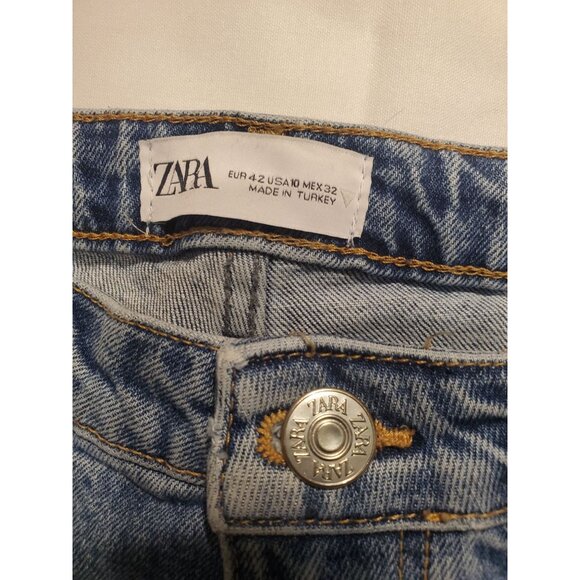 Zara  High Waist Distressed Ripped Frayed Knees and Ankle Jeans Size 10 - Picture 3 of 12